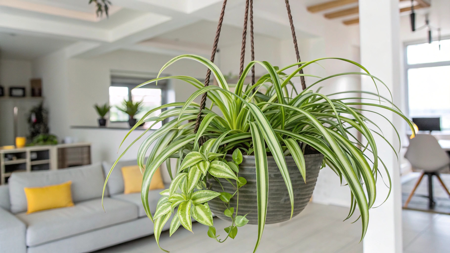 Diverses plantes d'intérieur, comme le pothos et le lucky bamboo, poussant dans des vases transparents remplis d'eau.