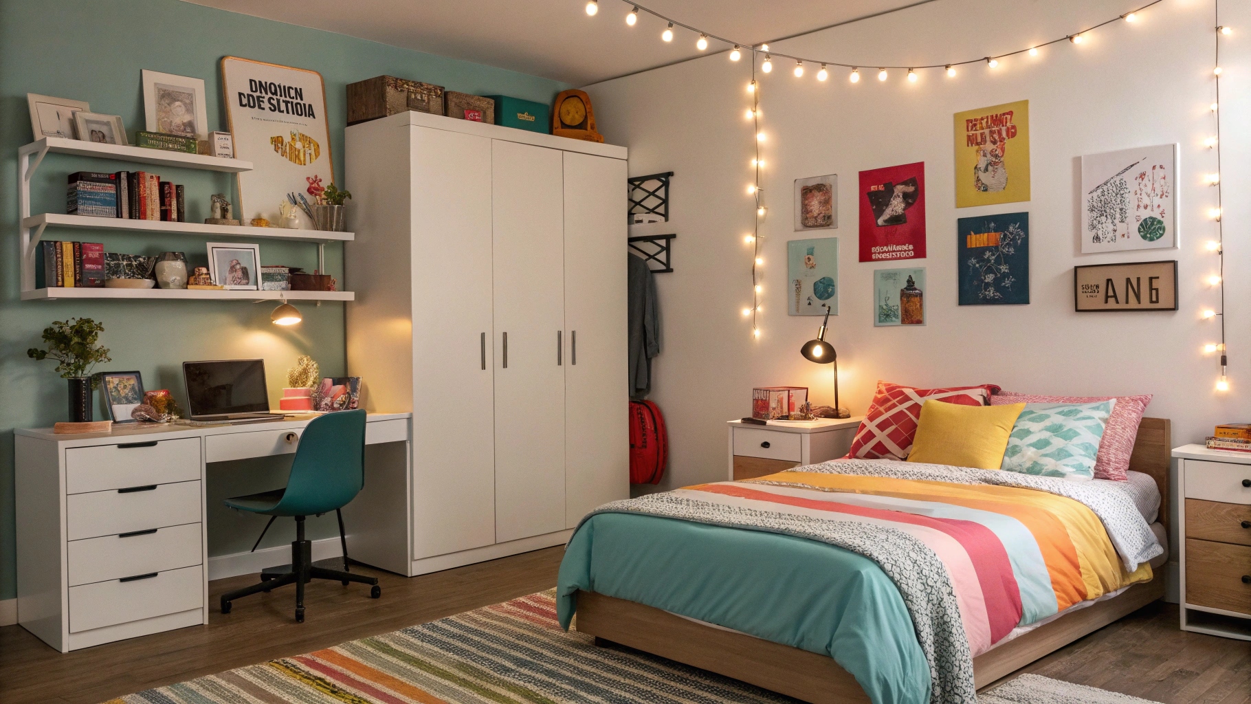 Déco chambre ado : les secrets d’un espace cosy et fonctionnel d'adolescent moderne avec des couleurs vives, mobilier minimaliste et éléments décoratifs tendance.